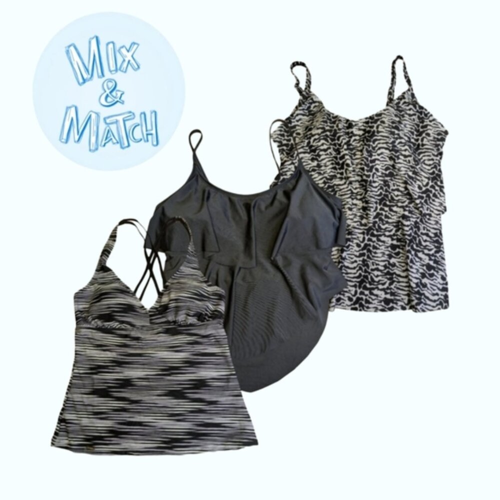 Tankini Lot Of 3 Ruffled Black/White Swim Tops Size Medium33